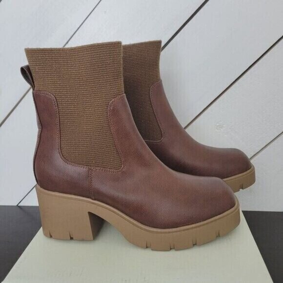 NWT Sun + Stone  SS Verity Chunky Heel Brown Ankle Chelsea Boots 10M Women's - Picture 1 of 10